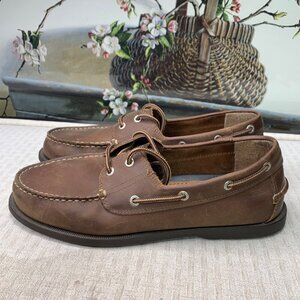 Dockers Mens Size 10.5M Brown Leather Boat Shoes Casual Moc-Toe Slip-On